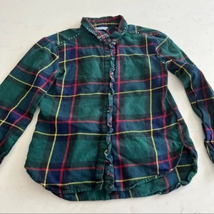 Mayoral Girls Green Tartan Plaid Ruffle Front Studded Button Up Shirt Size 8/9 - Picture 1 of 7