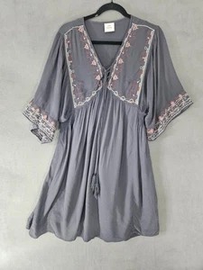 Knox Rose Womens Midi Dress Meduim Cottagecore Boho Gray Embroidery Kimono - Picture 1 of 11