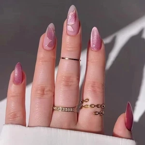 Pink Almond Press on Nails Medium Cat Eye Fake 1 Fl Oz (Pack of 24) Style 13 - Picture 1 of 7