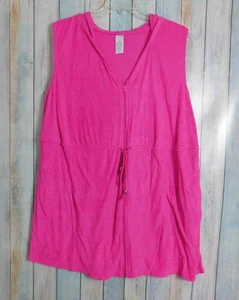 Time and Tru Sleeveless Dress 2X 20W/22W Pink Hoodie Zip Up Front Cover Up V-Nec - Imagen 1 de 6