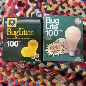 2 Vintage GE Bug Lite 2 Pack 100W Yellow Light Bulbs In Box 4 bulbs - Picture 1 of 3