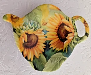 NEW MADE IN ITALY Melamine Tea Bag Holders TEA POT DESIGN SUNFLOWER - Picture 1 of 2