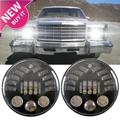 Par de faros LED redondos de 7 pulgadas de haz alto bajo aptos para Ford Granada 1975 1976 1977 Foto 1 de 4