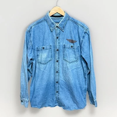 Harley Davidson Button Up Denim Shirt Adult Size Medium Long Sleeve Biker Mens - Image 1 of 4