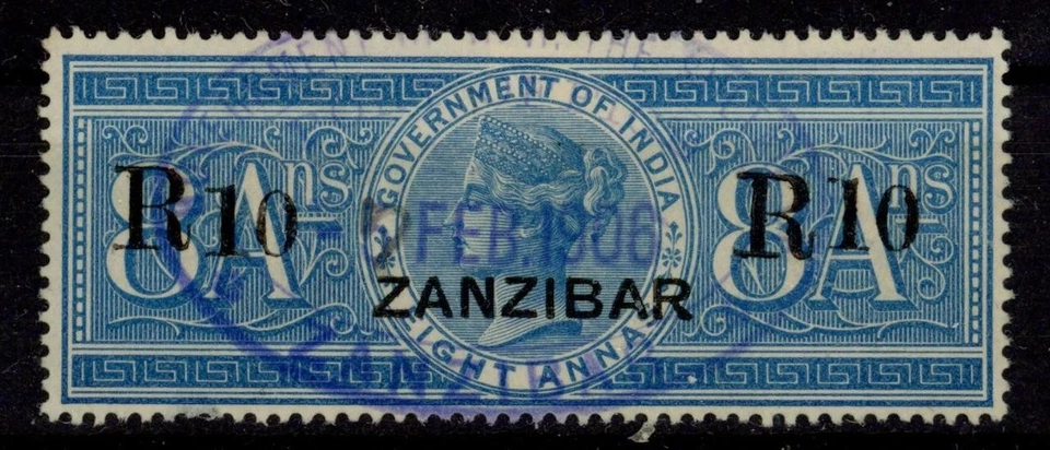 Zanzibar revenue 10 Rupees on 8 A 1904 India fiscal - Image 1 of 1