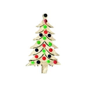 925 Sterling Silver Vintage Brooch Pin Enamel Dot Christmas Tree Single Star - Picture 1 of 8