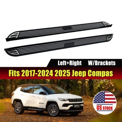 Running Board Fits for 2017-2024 2025 Jeep Compass Side Step Nerf Bar w/brackets - Image 1 of 4
