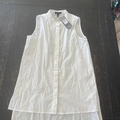 NEW Eileen Fisher Mandarin Collar Organic Cotton Button Up Tunic Tank Top XXS - Image 1 of 4