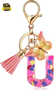 Initial Letter Keychain for Women Girl Bag Charm Butterfly Tassel Keychain for W - Picture 1 of 5
