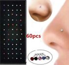 60 X 1.8m Surgical Steel Nose Studs Ring Mixed Rhinestone Body Piercing Earrings