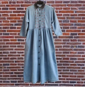 Vestido Vaquero Vintage Cuello Terciopelo Bolsillos 100% Algodón Talla M CAPACIDAD - Imagen 1 de 8