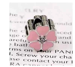 Sterlingsilber 925 Schmuck Anhänger rosa Blumen Blüten Clip Charm f Armband - Bild 1 von 2