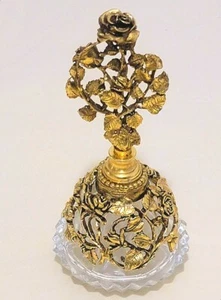 Botella de perfume Matson USA patrón rosa Ormolu con tapón de vidrio 146 - Imagen 1 de 6