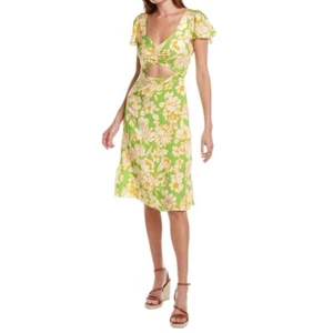 Flora Bea NYC NWT Women's Rika Midi Cutout Detail Flutter Sleeve Dress Sz L - Picture 1 of 8