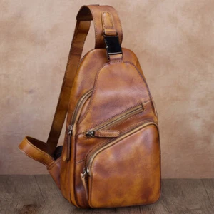 Genuine Leather Sling Bag for Men Women Sling Backpack Purse Chest Crossbody Bag - Picture 1 of 15