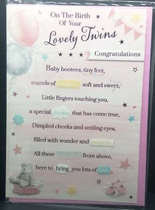 Congratulations On the Birth of Your Lovely Twins Card - Girls - Picture 1 of 3