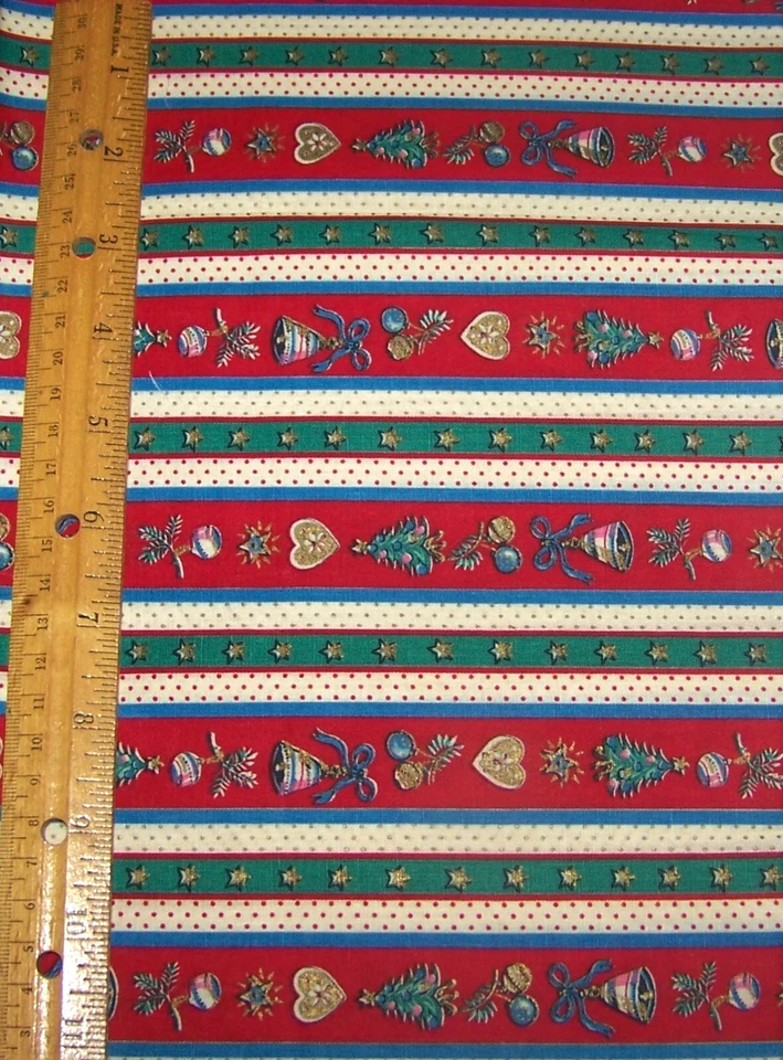 1 yard of RED GREEN & BLUE NOVELTY STRIPE 100% Cotton Fabric CHRISTMAS - Image 1 of 1