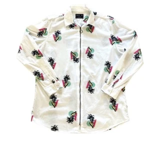 Splash Herren Hemd Grafikdruck durchgehender Reißverschluss Langarm weiß Größe L - Bild 1 von 3