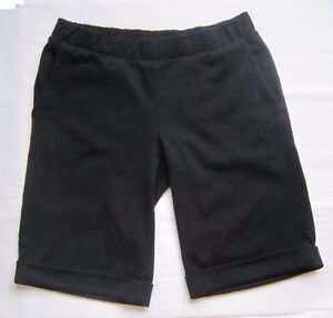American Apparel Cotton Poly Stretch Waist Black Cuffed 9" Bermuda Shorts Sze XS