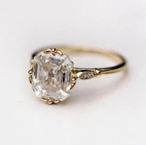 3Ct Asscher Cut Lab-Created Diamond Engagement Wedding 14k Gold Finish Ring - Picture 1 of 7