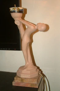 **ORIGINAL 1930s ART DECO PLASTER NUDE LADY LAMP LAMPE FRENCH C. SANVEL SIGNED** - Picture 1 of 11