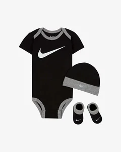 Nike 3 Piece Box Set Size 6-12 Months Baby Infant Bodysuit Black Booties Hat NIB - Picture 1 of 2