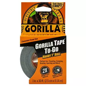 Gorilla Black Duct Tape to-Go, 1 in x 30 ft Single Roll FREE SHIPPING! - Picture 1 of 5