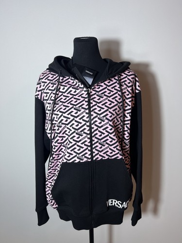 Felpa con cappuccio Versace Donna La Greca con stampa cerniera