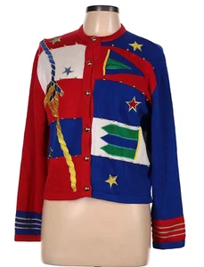 NWT Vintage 90s Doncaster Nautical Cotton Blend Cardigan Sweater Size L - Picture 1 of 5