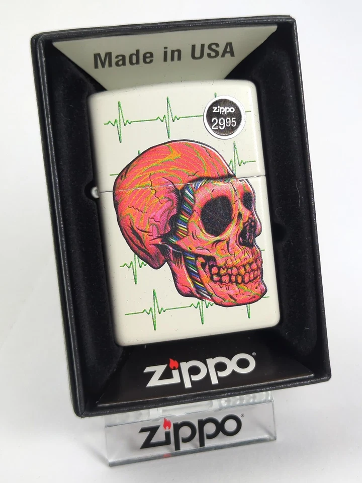 Zippo 48659 CYBER SKULL DESIGN on White Matte Finish Lighter OCT (J) 2022