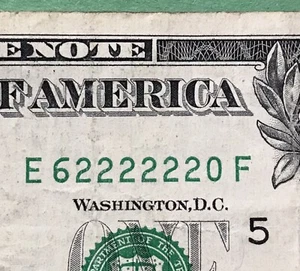 Six In A Row Solid 2’s $1 Dollar Bill Currency Note Fancy Serial Number Trinary - Picture 1 of 3