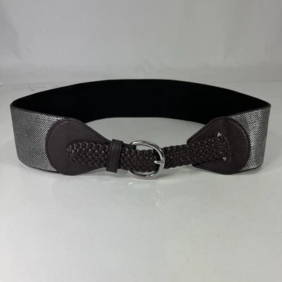 LIVE LOVE LOFT Wide Stretchy Silver & Brown Belt - Women's Size 32 - Image 1 of 4
