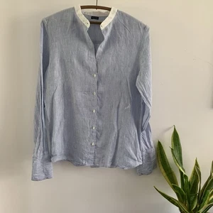 Camisa Joseph Lino Azul Blanco 36 Tranquila Lujo Verano Diseñador Crucero Rayas Puño - Imagen 1 de 12