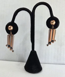 Vtg Renoir Copper Lever-Back Clip Dangle Earrings Graduated Curled Fused Bars - Picture 1 of 6