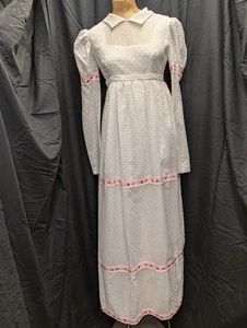 70s White Swiss Dotted Cotton Peasant Hippy Edwardian Dress Size Small - Picture 1 of 7