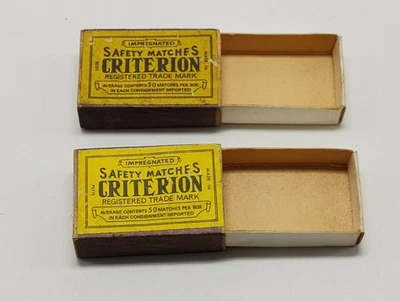 Paif Of Vintage Criterion Safety Stick Matches Empty Boxes GOOD SHAPE - Image 1 of 4
