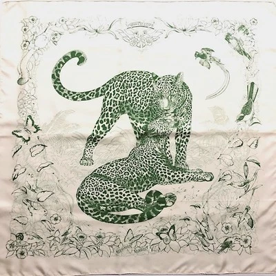 Hermes Scarf Stole Jungle Love Green White Robert Dallet Animal Silk Auth New 90 - Image 1 of 4