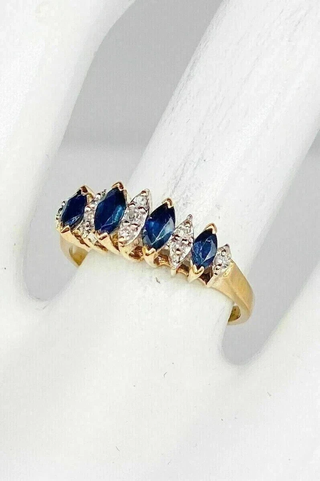 Bonito anillo de oro amarillo de 14 k con zafiro azul creado en laboratorio de marquesa de 2 quilates para mujer Foto 1 de 1