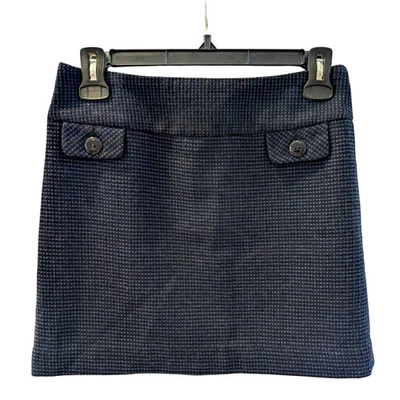 Gap Navy Blue Black Textured Wool Blend Mini Skirt Back Zip Size 0 Career - Image 1 of 4