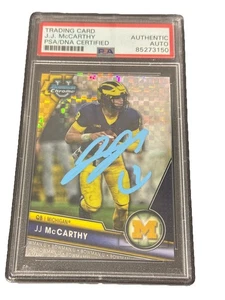 JJ J.J. McCarthy 2023 CHECKERBOARD BOWMAN U Cromo Firmado Autógrafo PSA DNA VIKI - Imagen 1 de 2