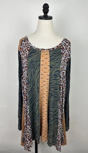 LOGO Lori Goldstein Shirt Womens 3X Plus Size Patchwork Animal Print Bohemian - Picture 1 of 17