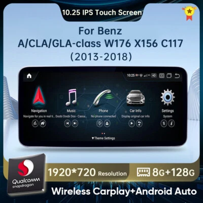 10.25" Android 14 128GB Car Stereo DAB For Benz A/CLA/GLA W176 W463 C117 Carplay - Image 1 of 4