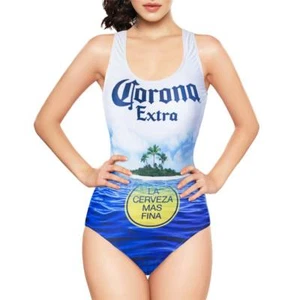 Corona Extra Beach Scene Bathing Suit One Piece Women's Swimsuit White - Picture 1 of 2