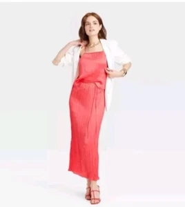 Women's Textured Crinkle Satin Midi Skirt Size L - Picture 1 of 6