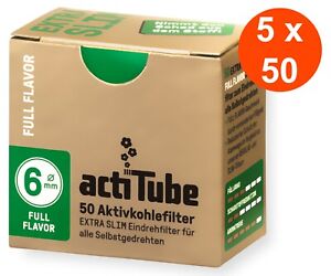 actiTube 5 x 50 filter Carboni Attivi 6mm Extra Slim 5 Boxe = 250 Filtri