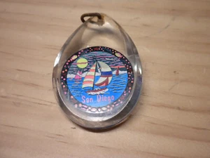 CHIPS-NICS Vintage San Diego Hard Clear Plastic Sail Boat Picture Keychain - Picture 1 of 11