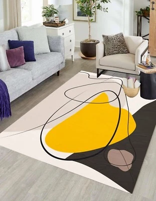Tapete de área minimalista moderno amarelo preto tapete geométrico abstrato para sala de estar - Imagem 1 de 4
