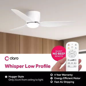 Whisper Low Profile DC Ceiling Fan by Claro, Light Option, 4 Year Warranty - Picture 1 of 15