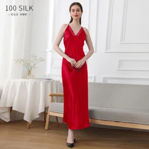 19 MM 100% Silk Slip-strap Lace-trimmed Silk Nightdress Mulberry Silk Pajamas - Picture 1 of 22