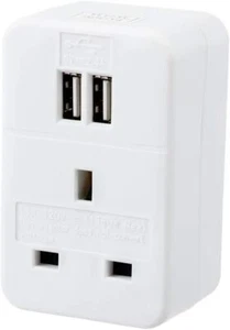 Intercontinental Travel Adapter 3-Pin UK to USA/Canada/Mexico with 2 USB Ports - Picture 1 of 3